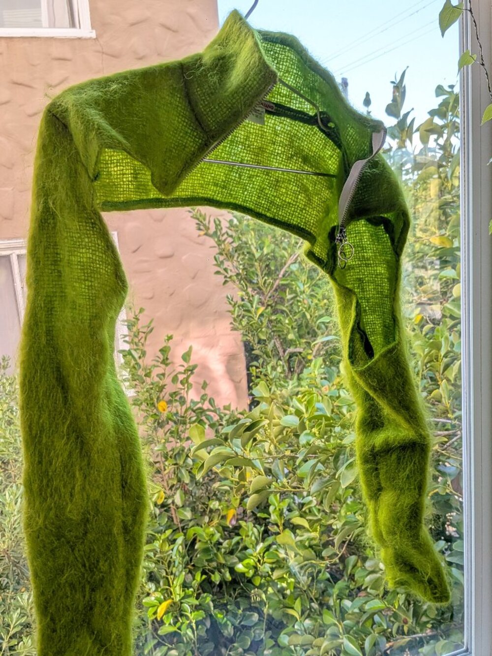 Helenamanzano SSENSE Exclusive Green Mohair Cropped Zip-Up Sweater